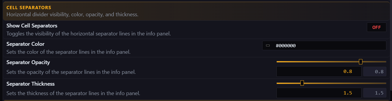 Cell separator settings