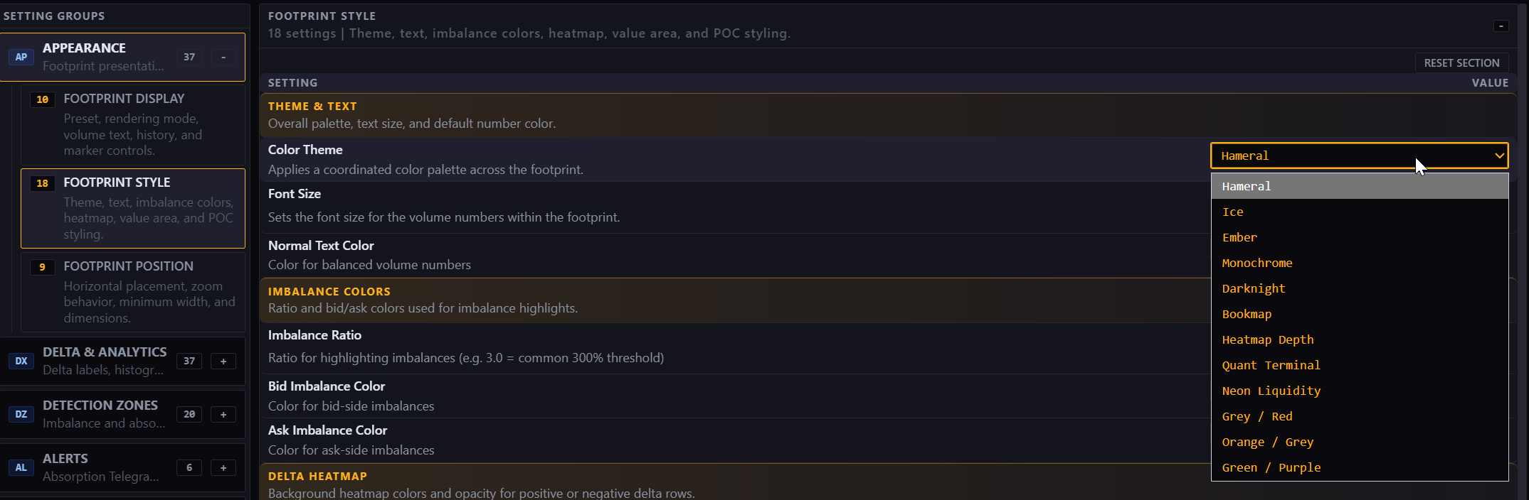 Color theme settings