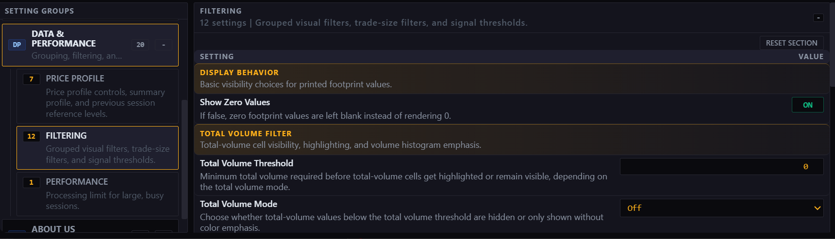 Display behavior settings