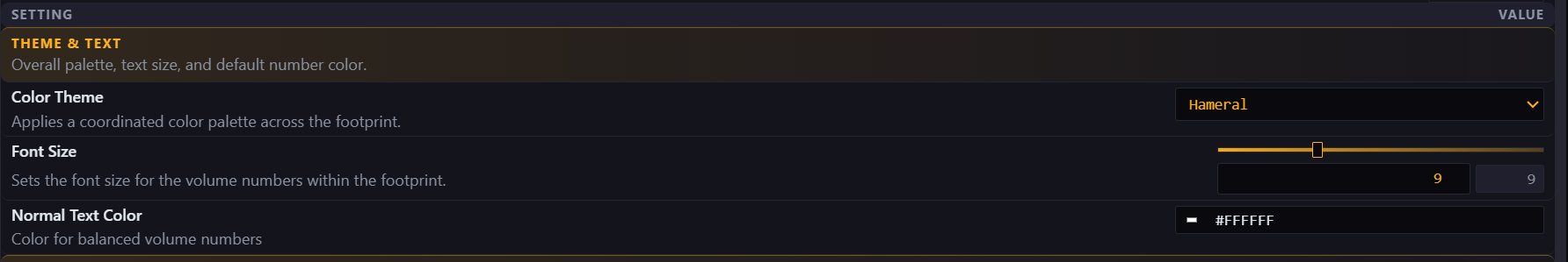 Font size and normal text color settings