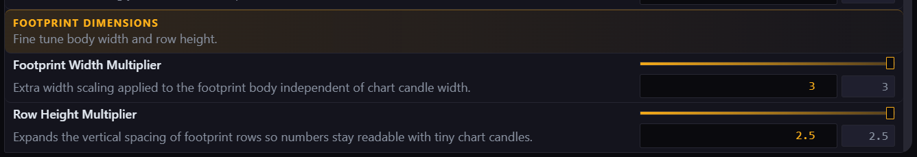 Footprint dimension settings