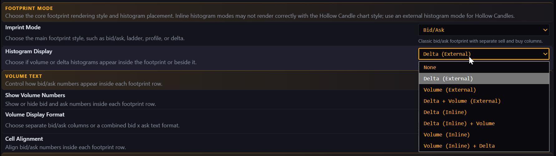 Histogram display options