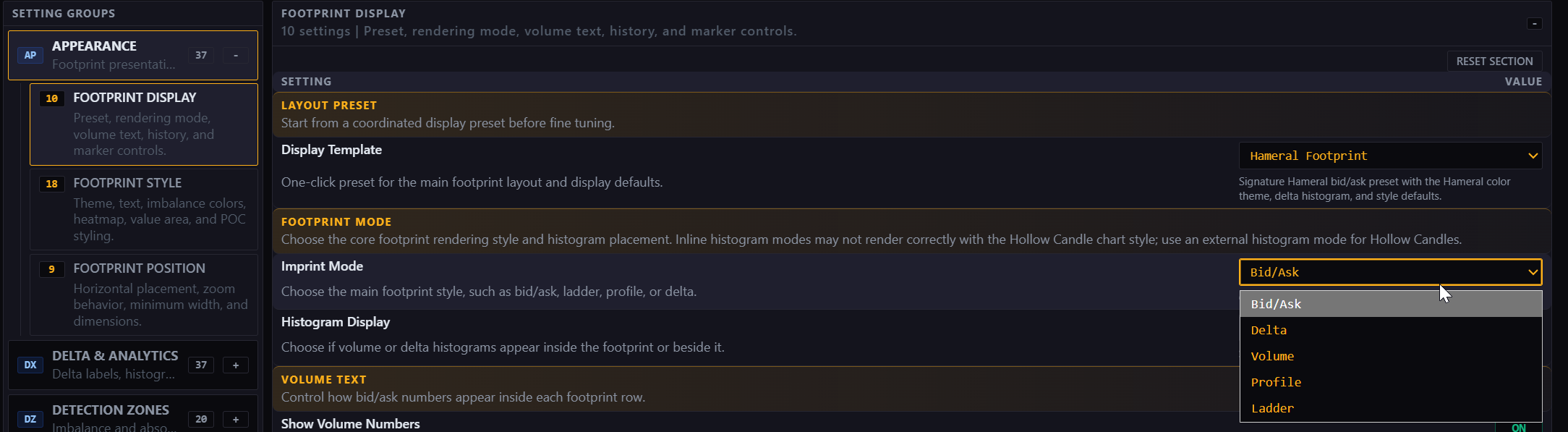 Imprint mode options