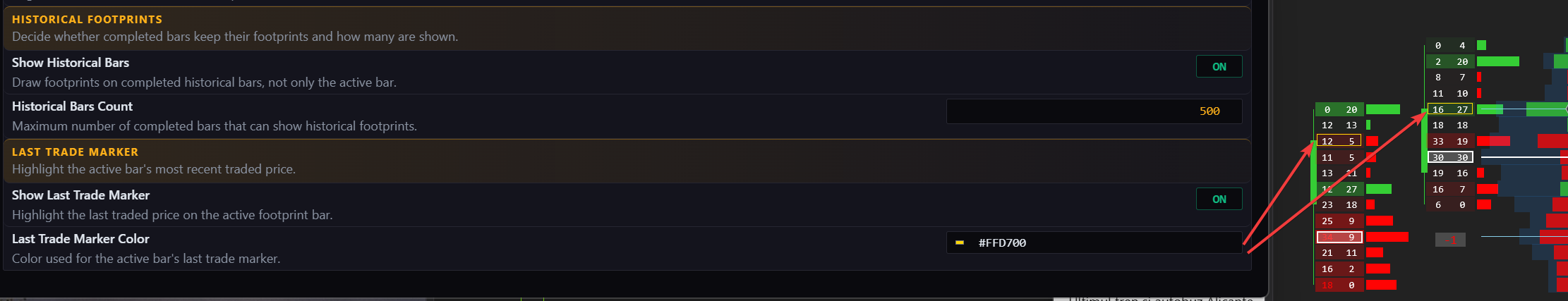 Last trade marker settings