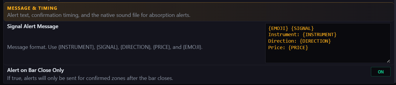 Alert message and timing settings