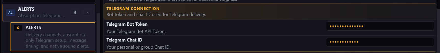 Telegram connection settings